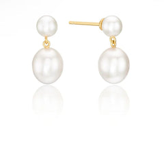 Classic Pearl Earring with 6 mm round pearl and 11 mm baroque pearl in gold plated sterling silver setting