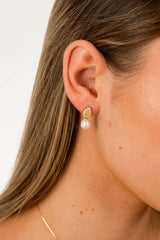 Citrine Glow pearl necklace featuring freshwater pearl drop and yellow zircon stones on gold plated chain