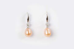 silver freshwater pearl drop earrings with zircon accents