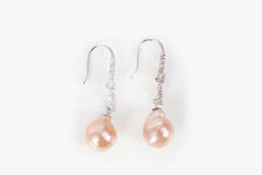 Pearl drop earrings in aqua-white tone with vintage silver settings