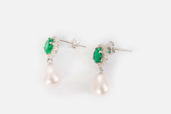 Majestic Green Pearl earrings with 8mm freshwater pearls and green jewel accents