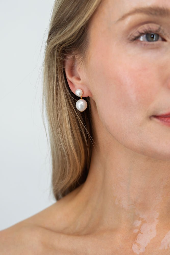 Classic Pearl Earrings on model – timeless freshwater pearl jewelry for women