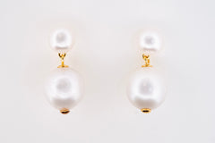 Close-up of Classic Pearl Earrings on model showcasing mixed pearl shapes and gold accents