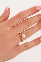 gold pearl rings and earrings from the lumiere set