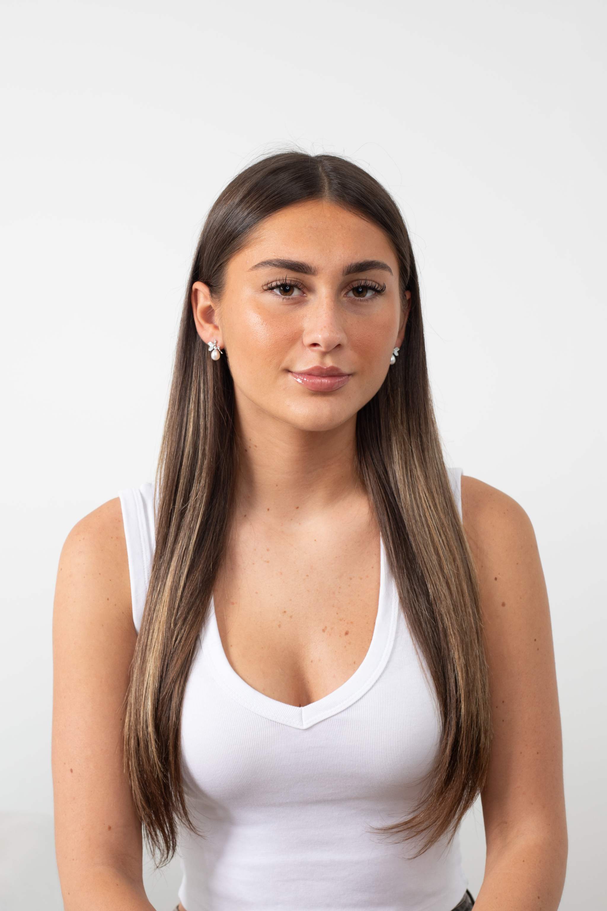 Model wearing Moonlit Fairytale Pearl earrings in sterling silver