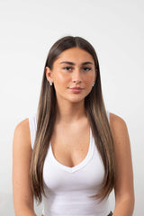 Model wearing Moonlit Fairytale Pearl earrings in sterling silver