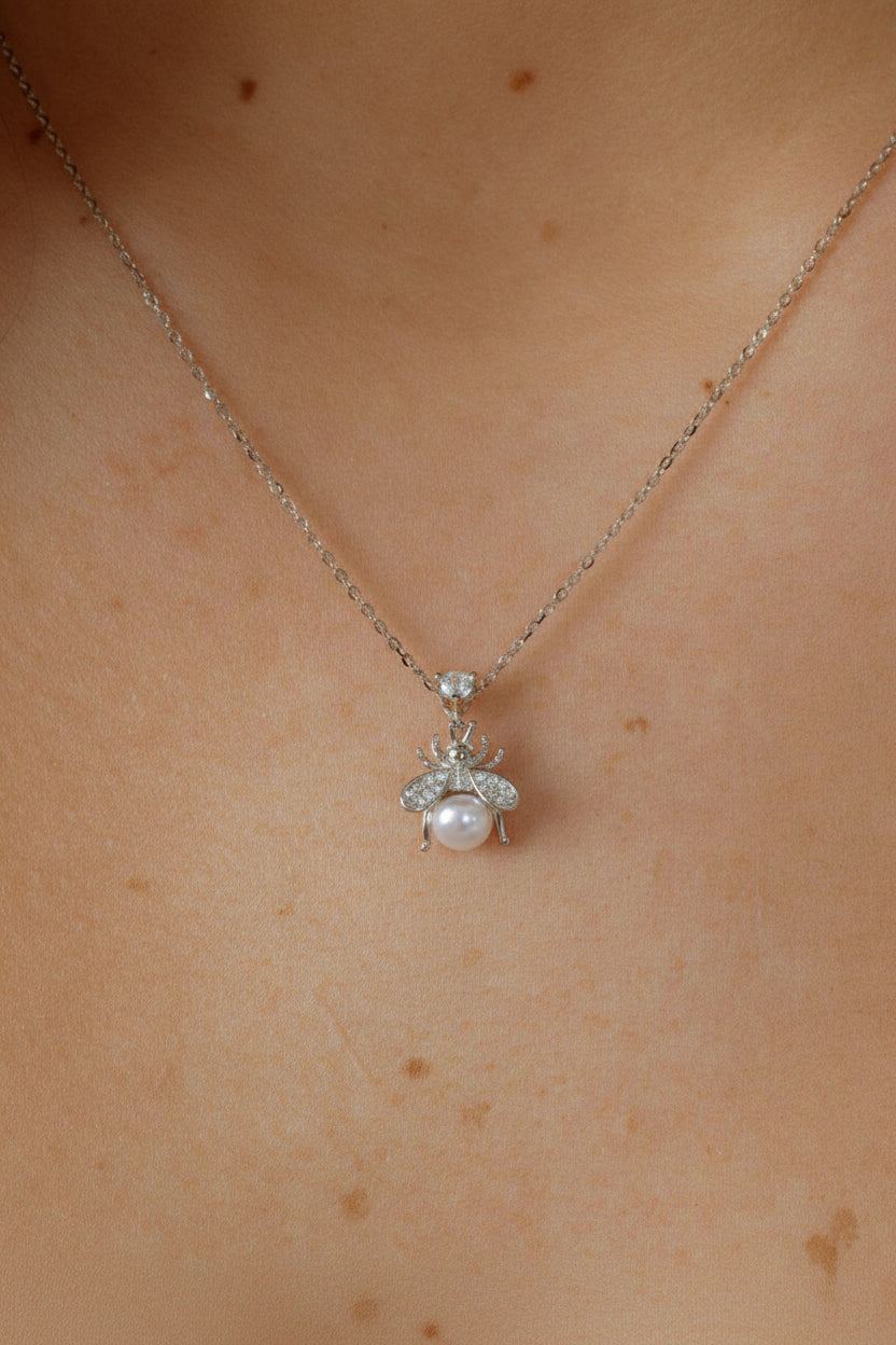 gold bee pendant with natural freshwater pearl