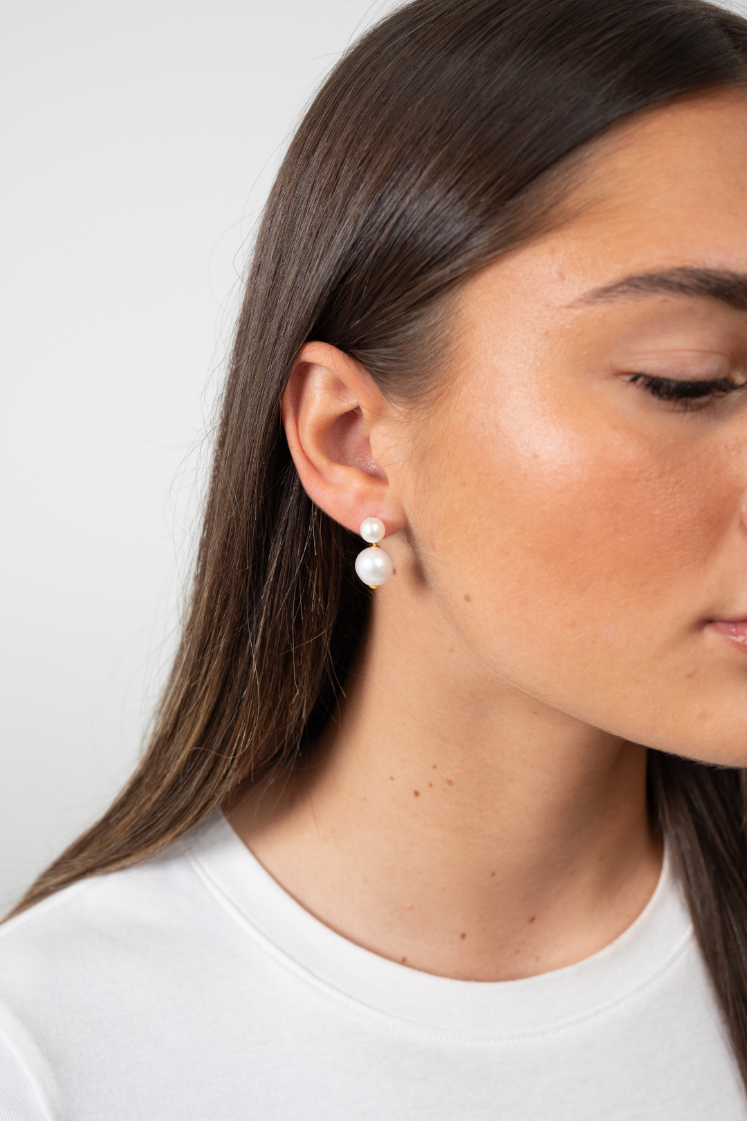 Classic Pearl Earrings on model – timeless freshwater pearl jewelry for women