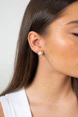 Additional angle of Rosette Pearl Stud earrings highlighting the sterling silver and pearl details